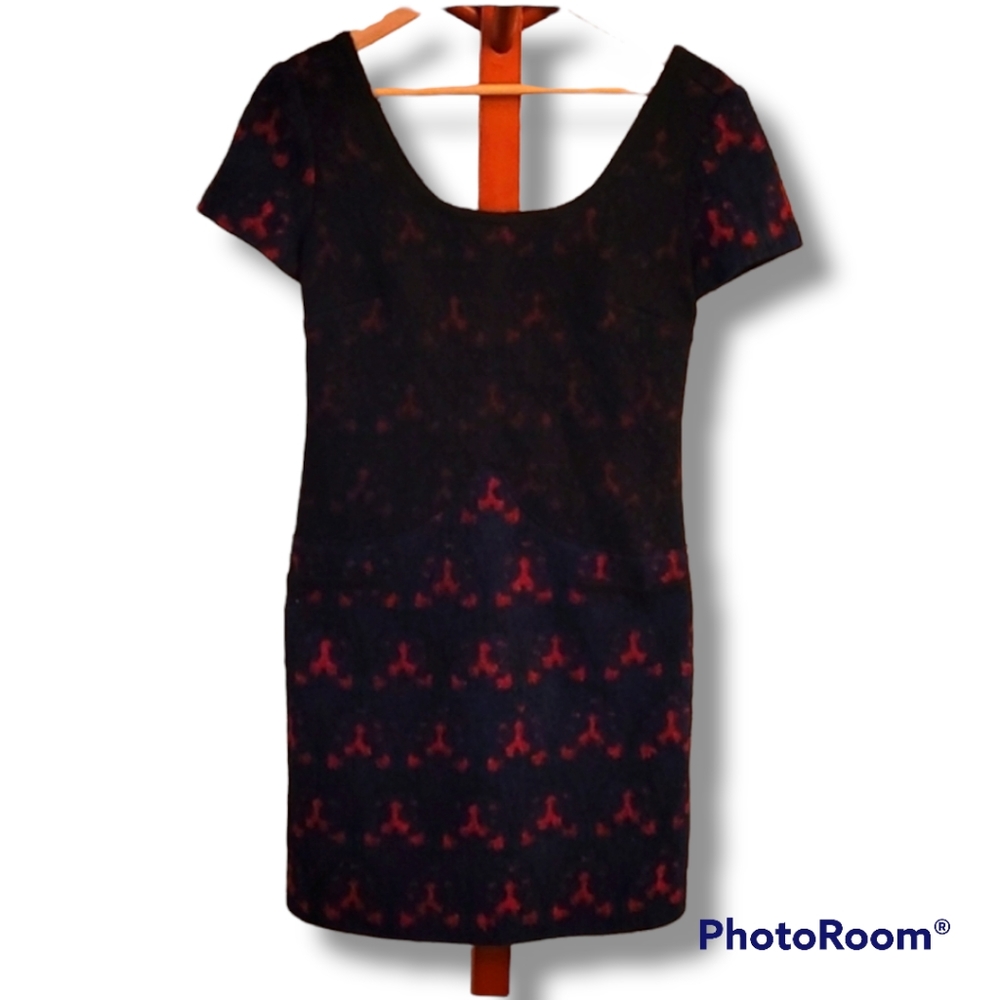 Anna Sui Blue and Red Wool Blend Dress